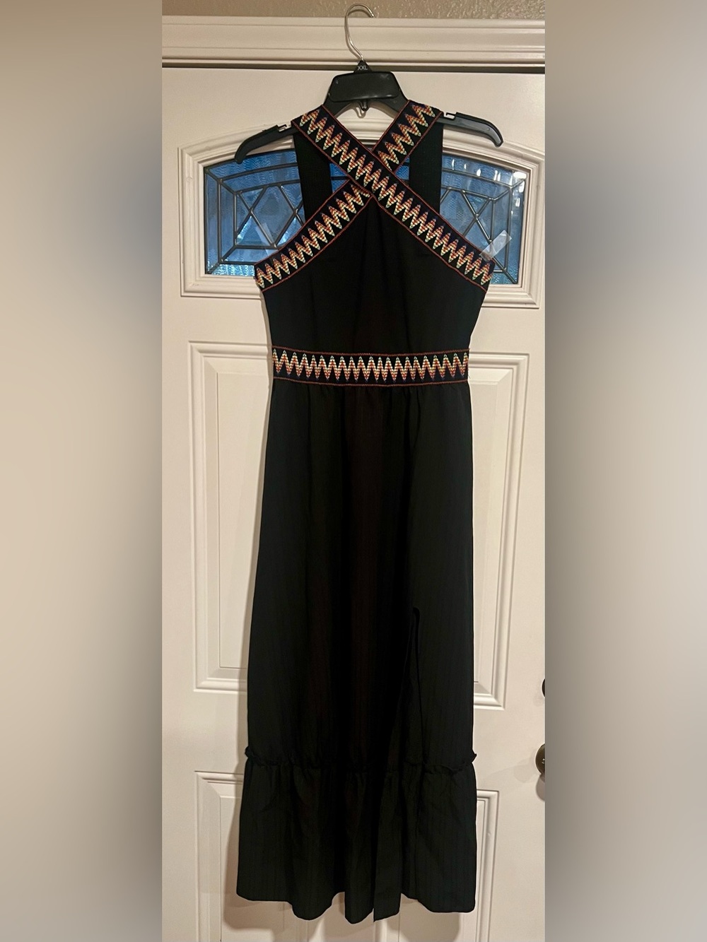 SHEIN Black Maxi Dress with Multicolor Embroidered Cross Straps